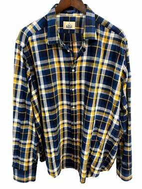 BD Baggies Plaid Button Up Shirt Men’s XL Blue Yellow Long Sleeve Cotton Vintage
